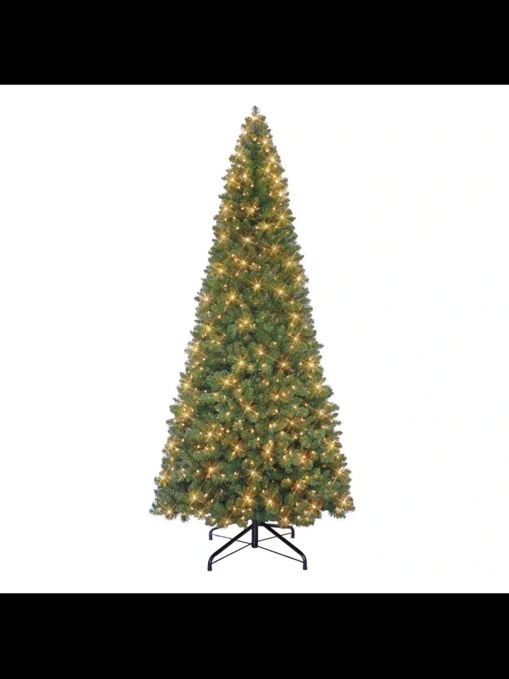 Artificial Slim Green Christmas Tree with Warm White Lights 9’